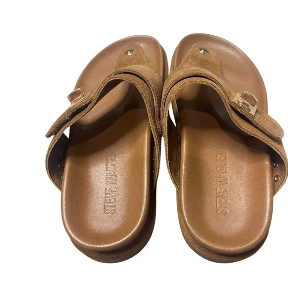 Steve Madden Thona Chestnut Suede Flatform Thong Sandals - Picture 2 of 4